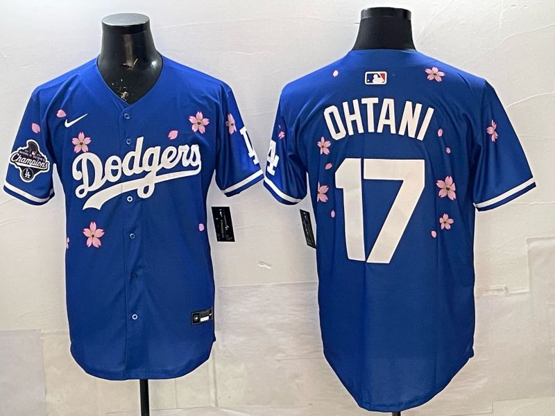 Men Nike 2026 Los Angeles Dodgers #17 Ohtani Blue Sakura Edition Game MLB Jersey 053